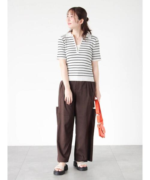 Te chichi TERRASSE（テチチテラス）の「ハーフジップリブポロニット（ニット/セーター・レディース・ブラック/レッド/オフホワイト・F）」の7枚目の写真
