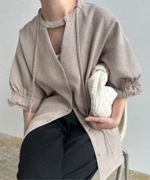 string pin sleeve gather jacket tops / ストリングピンスリーブギャザージャケットトップス