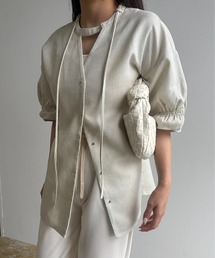 string pin sleeve gather jacket tops / ストリングピンスリーブギャザージャケットトップス