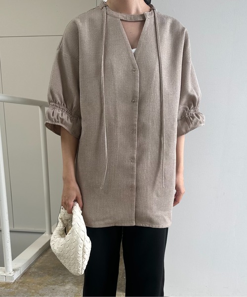 lawgy(ラウジー)の「string pin sleeve gather jacket tops / ストリングピンスリーブギャザージャケットトップス(その他トップス・レディース・ベージュ/ホワイト・FREE)」の7枚目の写真
