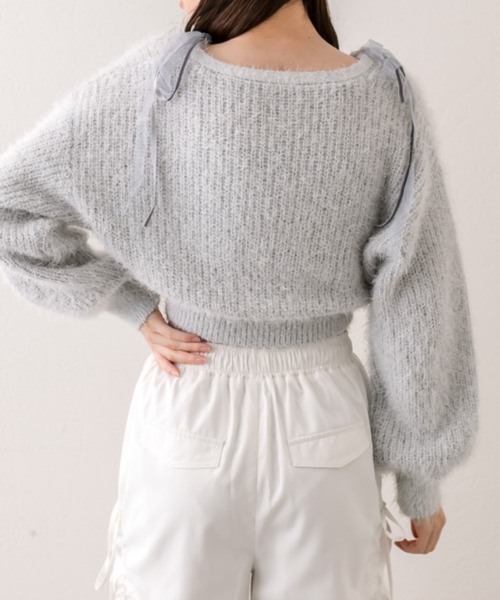 OLIVE des OLIVE（オリーブデオリーブ）の「ふわふわリボンビジューカーディガン（カーディガン/ボレロ・レディース・アイボリー/サックスブルー/ブラウン/ラベンダー・FREE）」の7枚目の写真