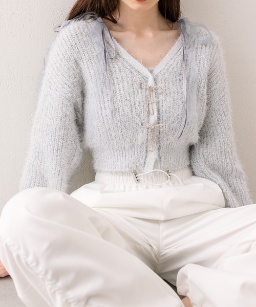 OLIVE des OLIVE（オリーブデオリーブ）の「ふわふわリボンビジューカーディガン（カーディガン/ボレロ・レディース・アイボリー/サックスブルー/ブラウン/ラベンダー・FREE）」の10枚目の写真