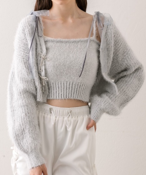 OLIVE des OLIVE（オリーブデオリーブ）の「ふわふわリボンビジューカーディガン（カーディガン/ボレロ・レディース・アイボリー/サックスブルー/ブラウン/ラベンダー・FREE）」の8枚目の写真