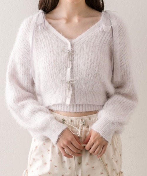 OLIVE des OLIVE（オリーブデオリーブ）の「ふわふわリボンビジューカーディガン（カーディガン/ボレロ・レディース・アイボリー/サックスブルー/ブラウン/ラベンダー・FREE）」の12枚目の写真