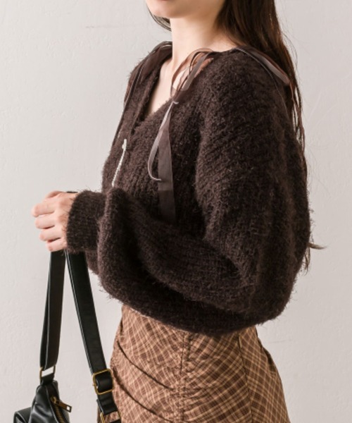 OLIVE des OLIVE（オリーブデオリーブ）の「ふわふわリボンビジューカーディガン（カーディガン/ボレロ・レディース・アイボリー/サックスブルー/ブラウン/ラベンダー・FREE）」の17枚目の写真