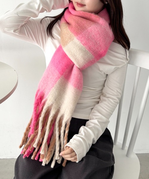 セール】マルチチェックボリュームフリンジマフラー（マフラー）｜CLEA