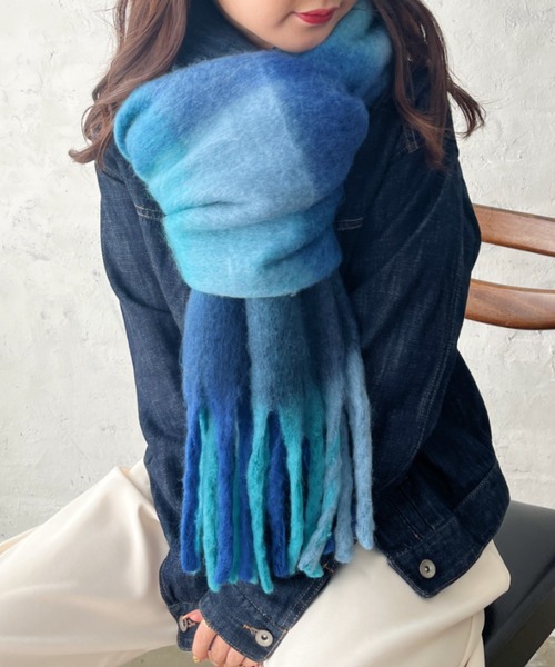 セール】マルチチェックボリュームフリンジマフラー（マフラー）｜CLEA