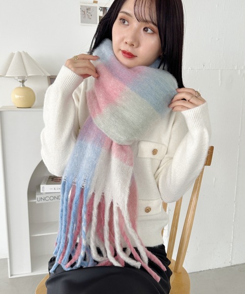 セール】マルチチェックボリュームフリンジマフラー（マフラー）｜CLEA