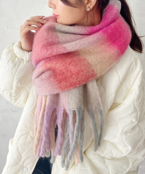 セール】マルチチェックボリュームフリンジマフラー（マフラー）｜CLEA