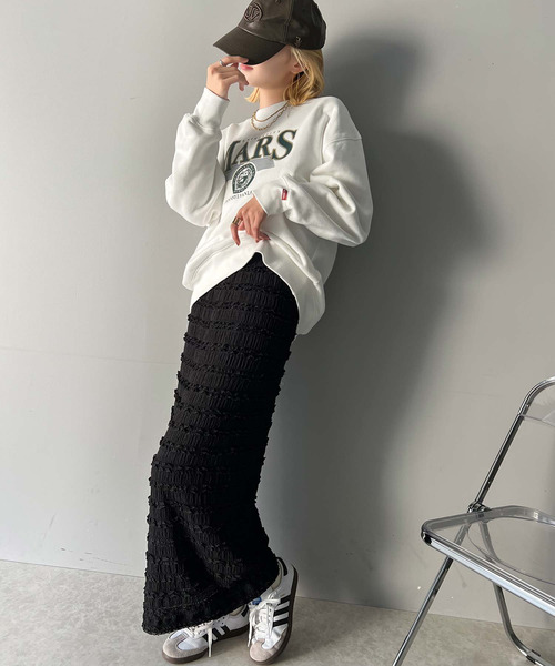 Java（ジャバ）の「《Javaジャバコラボ》大人カジュアルスタイルに。カレッジロゴクラックプリント裏起毛スウェット（スウェット・レディース・オフホワイト/オートミール/杢グレー/チャコール・LARGE/MEDIUM/SMALL/X-LARGE）」の11枚目の写真