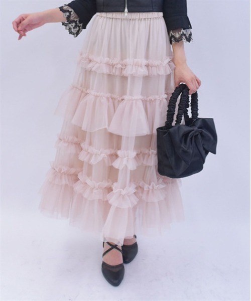 axes femme（アクシーズファム）の「フリルチュールティアードスカート（スカート・レディース・ブラック/ピンク/キナリ/チャコール/ホワイト/ミント/ブルーグレー・FREE）」の7枚目の写真