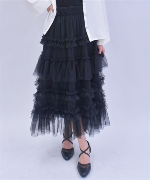 axes femme（アクシーズファム）の「フリルチュールティアードスカート（スカート・レディース・ブラック/ピンク/キナリ/チャコール/ホワイト/ミント/ブルーグレー・FREE）」の4枚目の写真