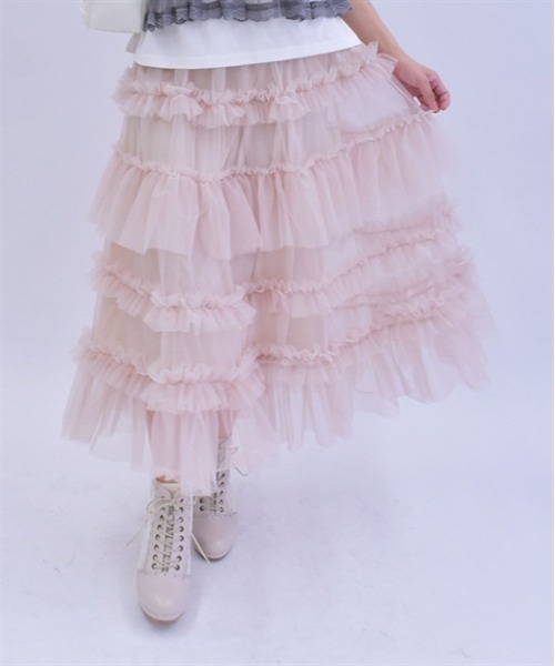 axes femme（アクシーズファム）の「フリルチュールティアードスカート（スカート・レディース・ブラック/ピンク/キナリ/チャコール/ホワイト/ミント/ブルーグレー・FREE）」の8枚目の写真