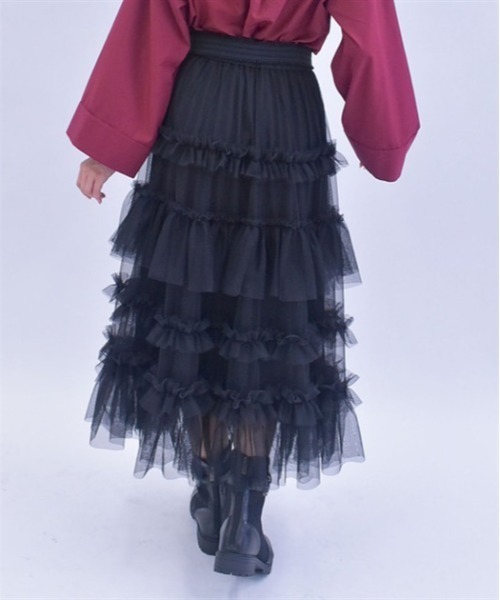 axes femme（アクシーズファム）の「フリルチュールティアードスカート（スカート・レディース・ブラック/ピンク/キナリ/チャコール/ホワイト/ミント/ブルーグレー・FREE）」の10枚目の写真