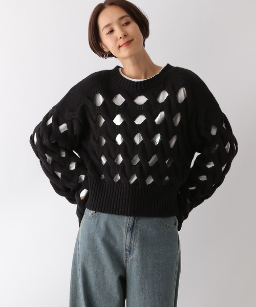 LEPSIM（レプシィム）の「3.5ゲージショートホールプルオーバー　133101（ニット/セーター・レディース・パープル/ブラック・FREE）」の2枚目の写真