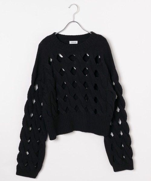 LEPSIM（レプシィム）の「3.5ゲージショートホールプルオーバー　133101（ニット/セーター・レディース・パープル/ブラック・FREE）」の13枚目の写真