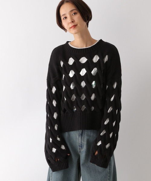 LEPSIM（レプシィム）の「3.5ゲージショートホールプルオーバー　133101（ニット/セーター・レディース・パープル/ブラック・FREE）」の15枚目の写真