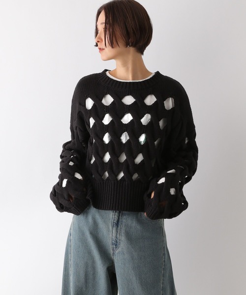 LEPSIM（レプシィム）の「3.5ゲージショートホールプルオーバー　133101（ニット/セーター・レディース・パープル/ブラック・FREE）」の12枚目の写真