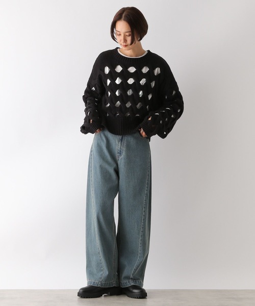 LEPSIM（レプシィム）の「3.5ゲージショートホールプルオーバー　133101（ニット/セーター・レディース・パープル/ブラック・FREE）」の16枚目の写真