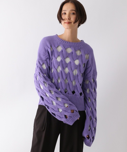 LEPSIM（レプシィム）の「3.5ゲージショートホールプルオーバー　133101（ニット/セーター・レディース・パープル/ブラック・FREE）」の11枚目の写真
