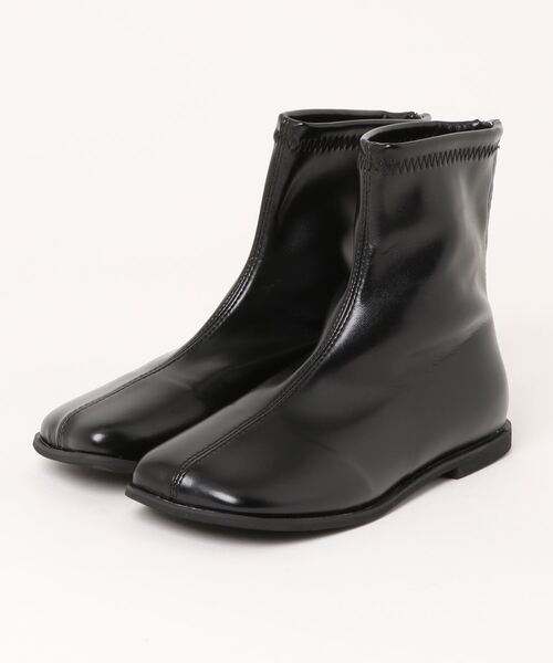 shoes365(シューズスリーシックスファイヴ)の「【shoes365】ソフトレザー スクエアトゥ フラットショートブーツ(ブーツ・レディース・ブラック/チョコ・22.5cm/23.0cm/23.5cm/24.0cm/24.5cm/25.0cm)」の5枚目の写真