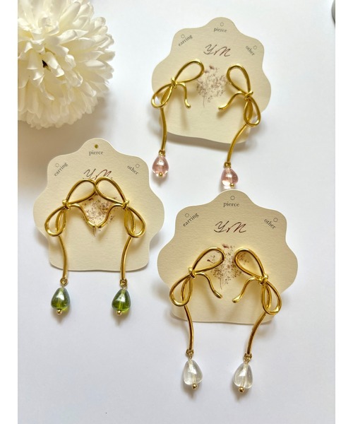 tone(トーン)の「【YM】ニュアンスリボン ピアス シルバー925(MA)(ピアス(両耳用)・レディース・クリア/ピンク/グリーン・FREE)」の1枚目の写真