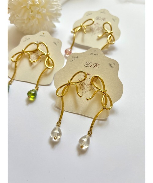 tone(トーン)の「【YM】ニュアンスリボン ピアス シルバー925(MA)(ピアス(両耳用)・レディース・クリア/ピンク/グリーン・FREE)」の5枚目の写真