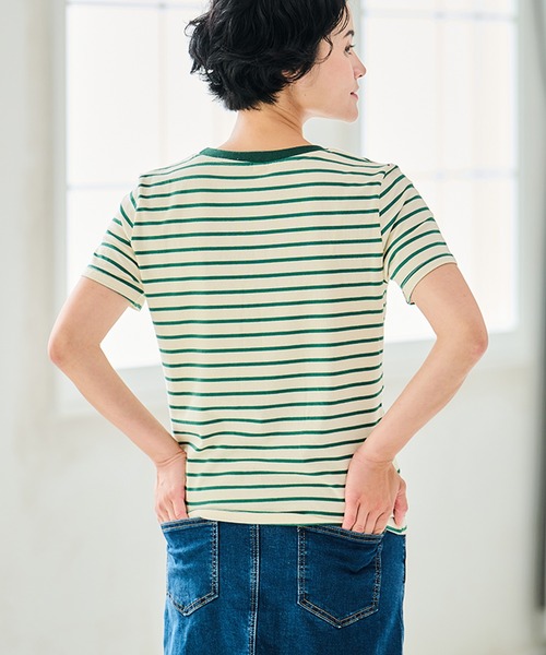 CHOCOA(チョコア)の「授乳口付きボーダーTシャツ(マタニティウェア/グッズ・レディース・ブラウン/グリーン・M/L/XL)」の6枚目の写真