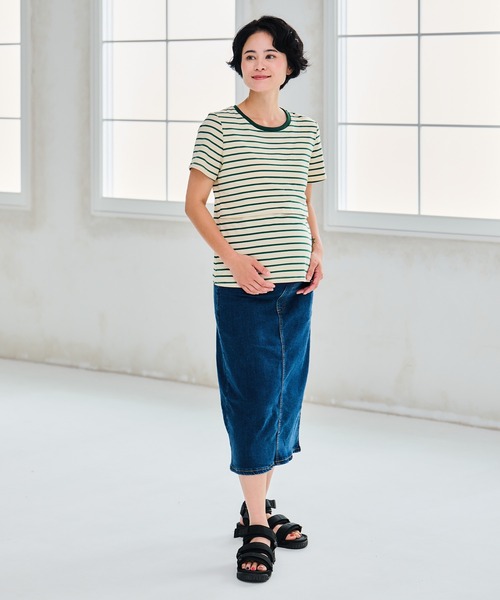 CHOCOA(チョコア)の「授乳口付きボーダーTシャツ(マタニティウェア/グッズ・レディース・ブラウン/グリーン・M/L/XL)」の9枚目の写真