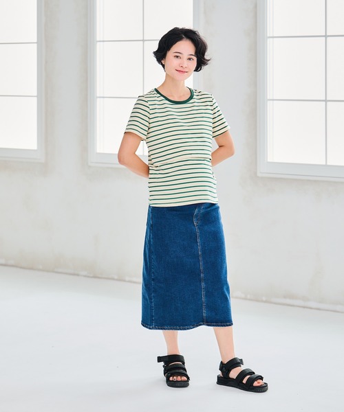 CHOCOA(チョコア)の「授乳口付きボーダーTシャツ(マタニティウェア/グッズ・レディース・ブラウン/グリーン・M/L/XL)」の11枚目の写真