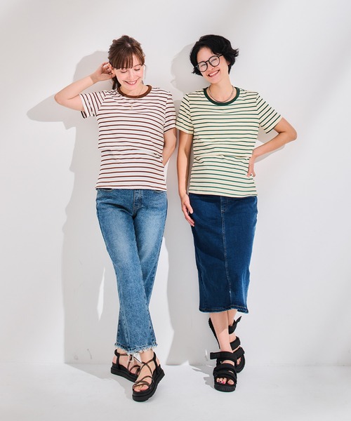 CHOCOA(チョコア)の「授乳口付きボーダーTシャツ(マタニティウェア/グッズ・レディース・ブラウン/グリーン・M/L/XL)」の12枚目の写真