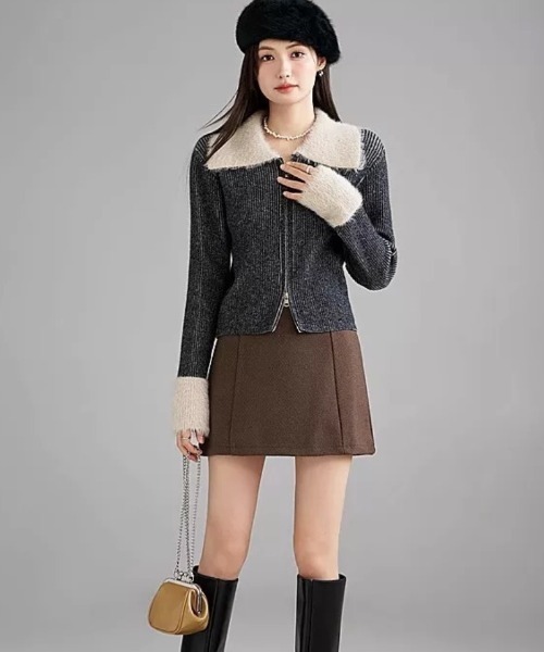 おしゃれスタ(オシャレスタ)の「リブニットダブルジッパーカーディガン(カーディガン/ボレロ・レディース・グレー/ピンク/ブラウン・FREE)」の10枚目の写真