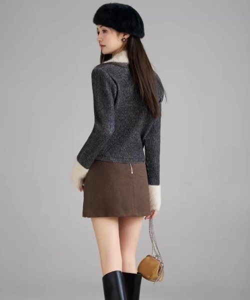 おしゃれスタ(オシャレスタ)の「リブニットダブルジッパーカーディガン(カーディガン/ボレロ・レディース・グレー/ピンク/ブラウン・FREE)」の11枚目の写真