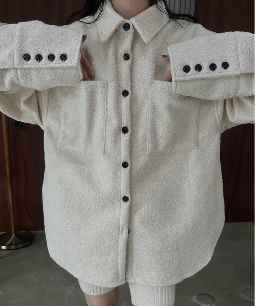 lawgy(ラウジー)の「loop tweed mix button shirt outer / ループツイードミックスボタンシャツアウター(その他アウター・レディース・クリーム/アイボリー/ブラウン・FREE)」の7枚目の写真