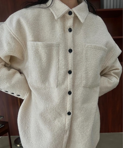 lawgy(ラウジー)の「loop tweed mix button shirt outer / ループツイードミックスボタンシャツアウター(その他アウター・レディース・クリーム/アイボリー/ブラウン・FREE)」の10枚目の写真