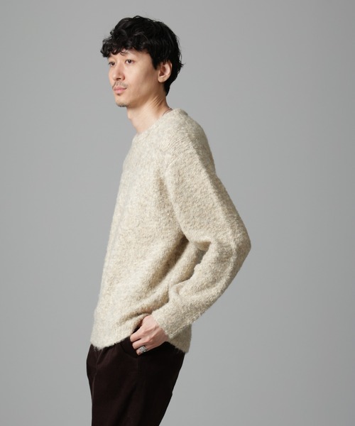 NANO universe（ナノユニバース）の「ウールミックスブークレニット（ニット/セーター・メンズ・アイボリー/ブラウン/グリーン/バーガンディー・S/M/L）」の3枚目の写真