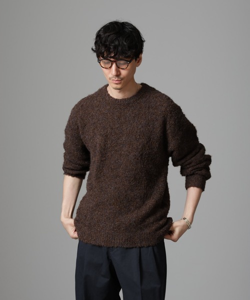 NANO universe（ナノユニバース）の「ウールミックスブークレニット（ニット/セーター・メンズ・アイボリー/ブラウン/グリーン/バーガンディー・S/M/L）」の2枚目の写真