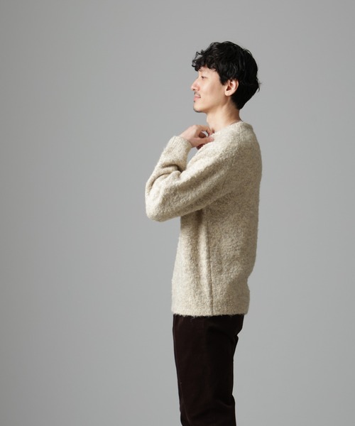 NANO universe（ナノユニバース）の「ウールミックスブークレニット（ニット/セーター・メンズ・アイボリー/ブラウン/グリーン/バーガンディー・S/M/L）」の7枚目の写真