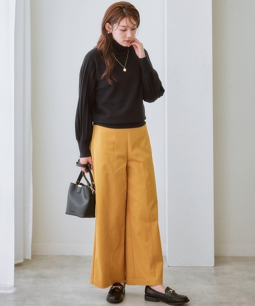 7days Life Styling（セブンデイズライフスタイリング）の「プリーツ風柄ボリューム袖タートルネックニット（毛玉になりにくい・タンブル乾燥OK）（ニット/セーター・レディース・アイボリー/ラベンダー/杢グレー/ブラック・S/M/L/LL/3L）」の10枚目の写真