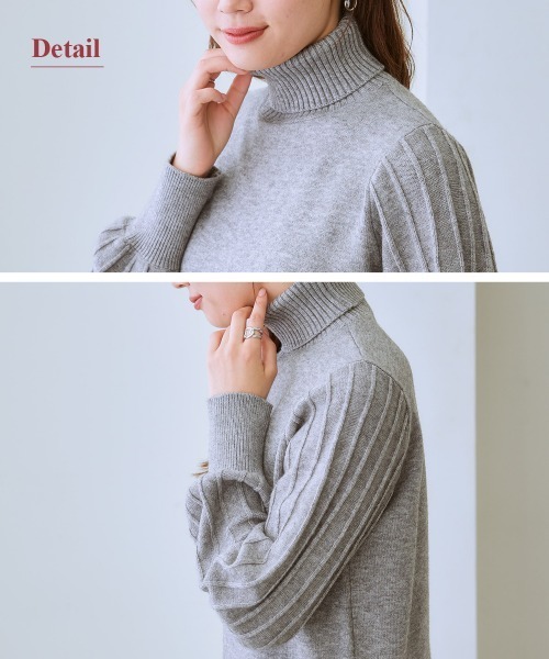 7days Life Styling（セブンデイズライフスタイリング）の「プリーツ風柄ボリューム袖タートルネックニット（毛玉になりにくい・タンブル乾燥OK）（ニット/セーター・レディース・アイボリー/ラベンダー/杢グレー/ブラック・S/M/L/LL/3L）」の19枚目の写真