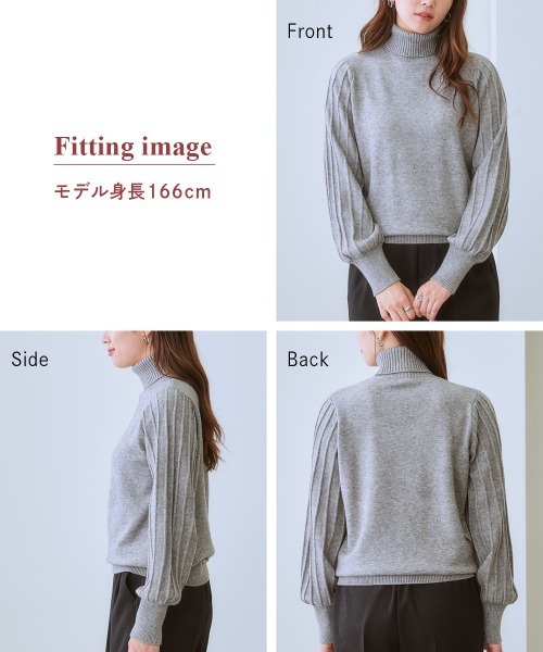 7days Life Styling（セブンデイズライフスタイリング）の「プリーツ風柄ボリューム袖タートルネックニット（毛玉になりにくい・タンブル乾燥OK）（ニット/セーター・レディース・アイボリー/ラベンダー/杢グレー/ブラック・S/M/L/LL/3L）」の18枚目の写真