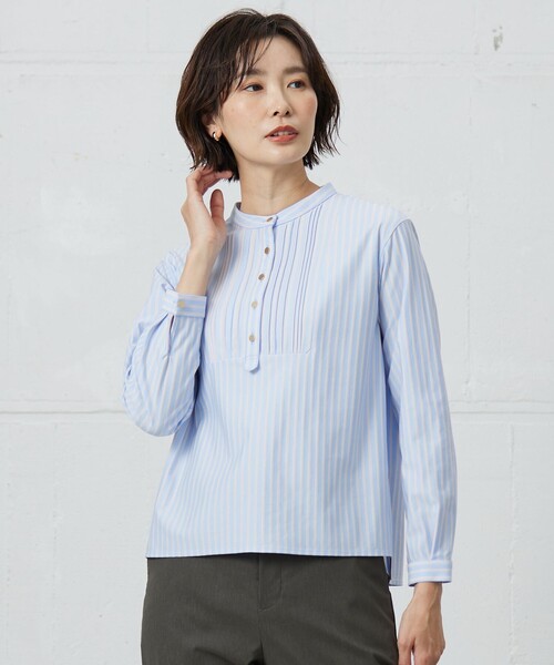 J.PRESS(ジェイプレス)の「ストライプジャージー ピンタック カットソー(Tシャツ/カットソー・レディース・ホワイト系1/ピンク系1/サックスブルー系1・MEDIUM/LARGE)」の2枚目の写真