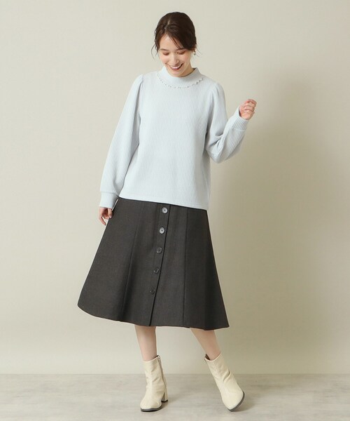 ITS'DEMO（イッツデモ）の「◆【後ろウエストゴム／手洗い可】ヘリンボーンスカート（スカート・レディース・ブラック系1/グレー系/グレー系1・00）」の4枚目の写真