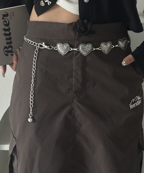 【新品・未使用】thevirginsチェーンベルト シルバー　ハートチェーン セール】ハートモチーフシルバーチェーンベルト（ベルト