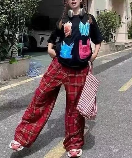 TRALALA LIZ LISA 赤チェック ショートパンツ リボン レース