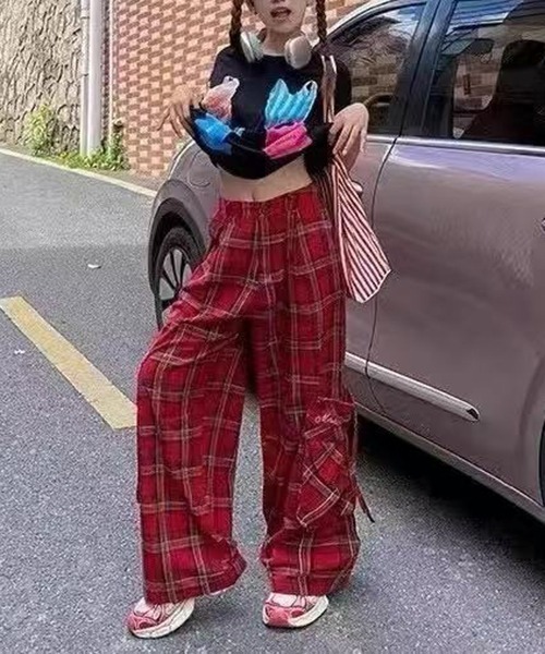 gossip!ロサンゼルス(ゴシップロサンゼルス)の「Y2K ルーズシルエット パンツ チェック柄 ポケット付き(その他パンツ・レディース・レッド/イエロー・L/S/M)」の3枚目の写真