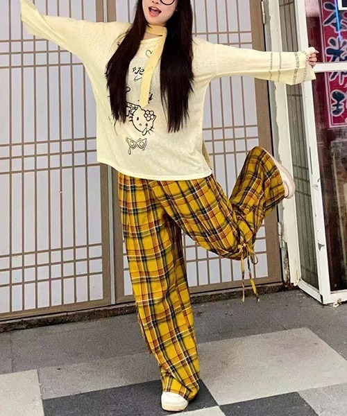 gossip!ロサンゼルス(ゴシップロサンゼルス)の「Y2K ルーズシルエット パンツ チェック柄 ポケット付き(その他パンツ・レディース・レッド/イエロー・L/S/M)」の12枚目の写真