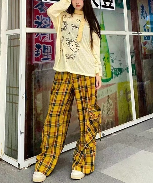 gossip!ロサンゼルス(ゴシップロサンゼルス)の「Y2K ルーズシルエット パンツ チェック柄 ポケット付き(その他パンツ・レディース・レッド/イエロー・L/S/M)」の9枚目の写真