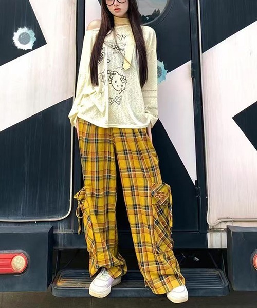 gossip!ロサンゼルス(ゴシップロサンゼルス)の「Y2K ルーズシルエット パンツ チェック柄 ポケット付き(その他パンツ・レディース・レッド/イエロー・L/S/M)」の11枚目の写真