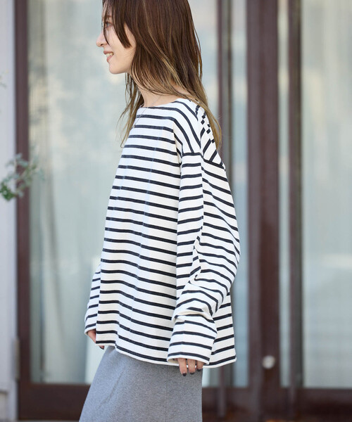 OUTDOOR PRODUCTS（アウトドアプロダクツ）の「VINTAGE LIKE ボーダー ボートネックロンT（Tシャツ/カットソー・レディース・ピンク/グリーン/ブルー系その他/ブラック・FREE）」の22枚目の写真